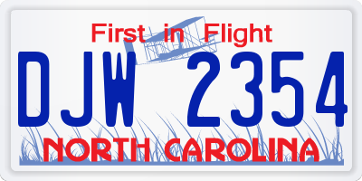 NC license plate DJW2354