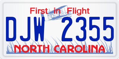 NC license plate DJW2355