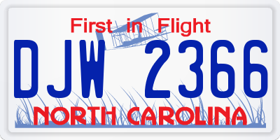 NC license plate DJW2366