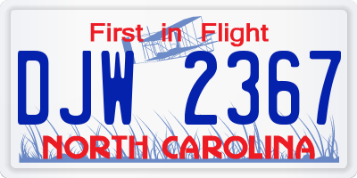 NC license plate DJW2367