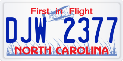 NC license plate DJW2377