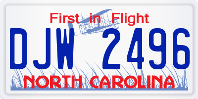 NC license plate DJW2496