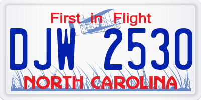 NC license plate DJW2530