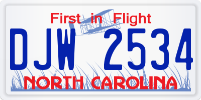 NC license plate DJW2534