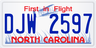 NC license plate DJW2597
