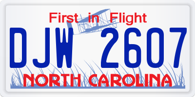 NC license plate DJW2607