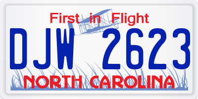 NC license plate DJW2623