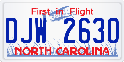 NC license plate DJW2630