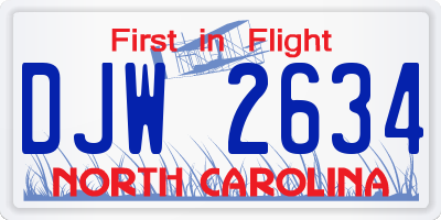 NC license plate DJW2634