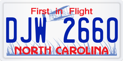 NC license plate DJW2660