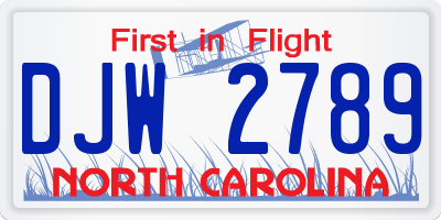 NC license plate DJW2789