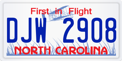 NC license plate DJW2908