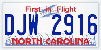 NC license plate DJW2916