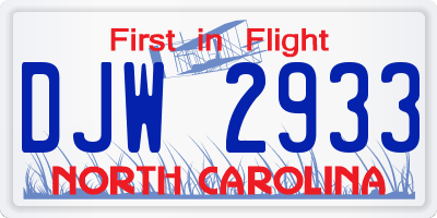 NC license plate DJW2933