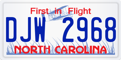 NC license plate DJW2968