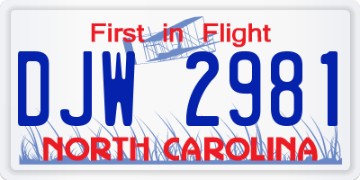 NC license plate DJW2981