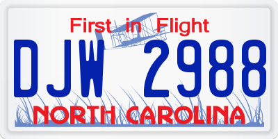 NC license plate DJW2988