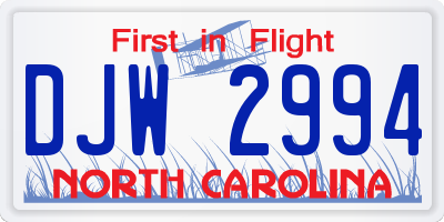 NC license plate DJW2994
