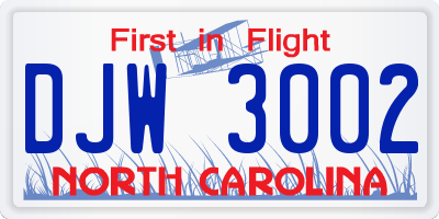 NC license plate DJW3002