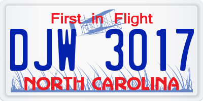 NC license plate DJW3017