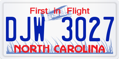 NC license plate DJW3027
