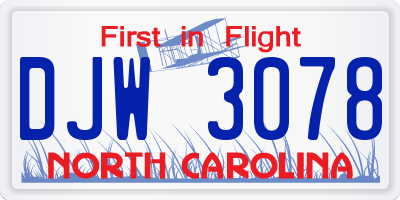 NC license plate DJW3078