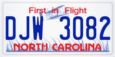 NC license plate DJW3082