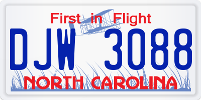 NC license plate DJW3088