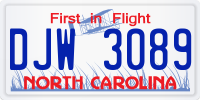 NC license plate DJW3089