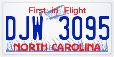 NC license plate DJW3095