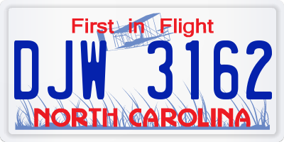 NC license plate DJW3162