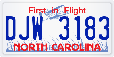 NC license plate DJW3183