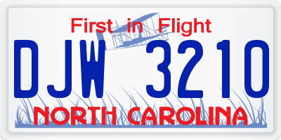 NC license plate DJW3210