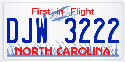 NC license plate DJW3222