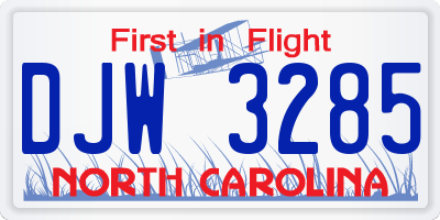 NC license plate DJW3285