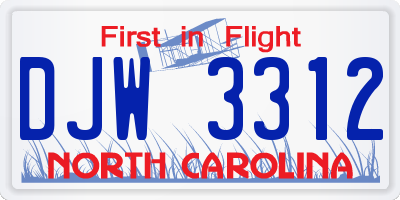 NC license plate DJW3312