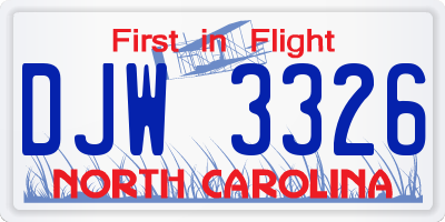 NC license plate DJW3326