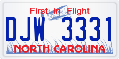 NC license plate DJW3331