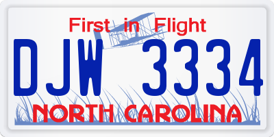 NC license plate DJW3334