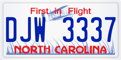 NC license plate DJW3337