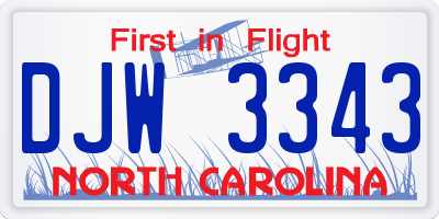 NC license plate DJW3343