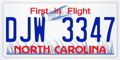 NC license plate DJW3347