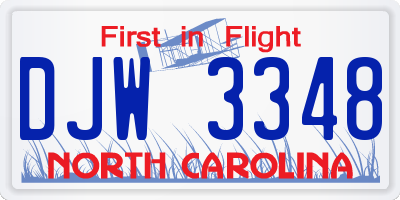 NC license plate DJW3348