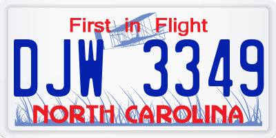 NC license plate DJW3349