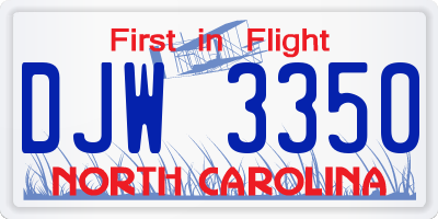 NC license plate DJW3350