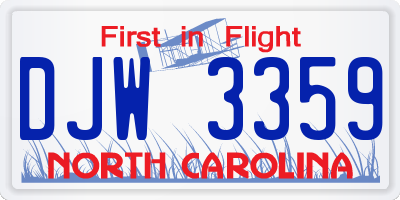 NC license plate DJW3359