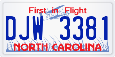 NC license plate DJW3381