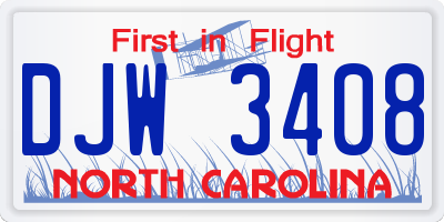 NC license plate DJW3408