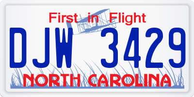 NC license plate DJW3429
