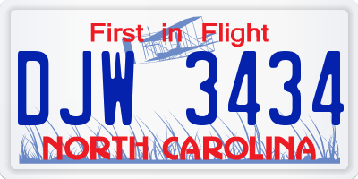 NC license plate DJW3434